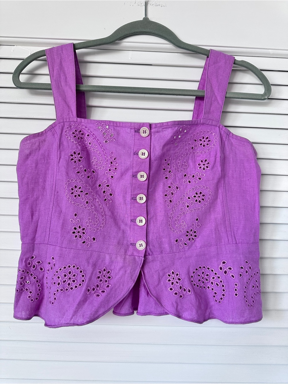 Free People Linen Blend I Want You Babe Eyelet Tank Top in Eletric Bloom Size S